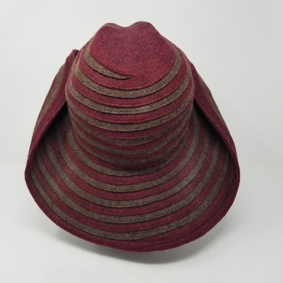 San Francisco Hat Felted 100% Wool Wide Rolled Brim Texture Stripes USA One Size - Picture 8 of 13